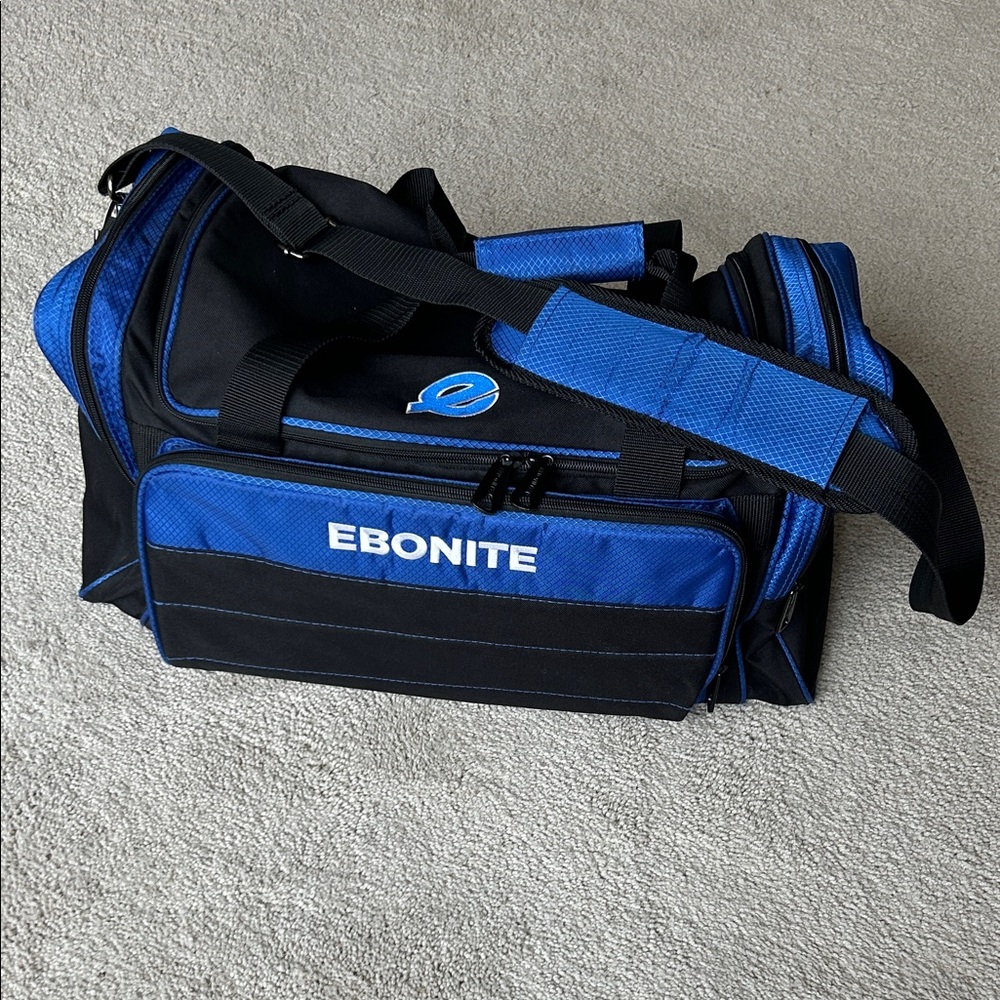 Blue and Black Bowling Duffel Bag with Shoulder Strap